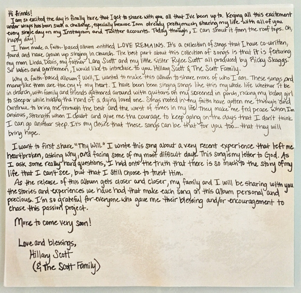 Hillary Scott's letter