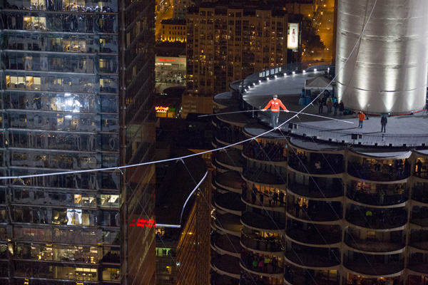 Nik Wallenda high above "The Windy City."