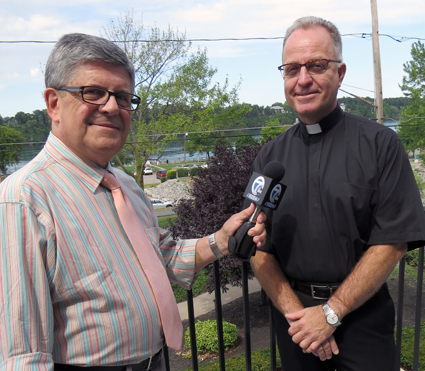 Jon Summers poses with the Rev. Monsignor David LiPuma. St. Peter R.C. Church will once again host a "Jazz Mass," this time at 4 p.m. Saturday, Aug. 27.