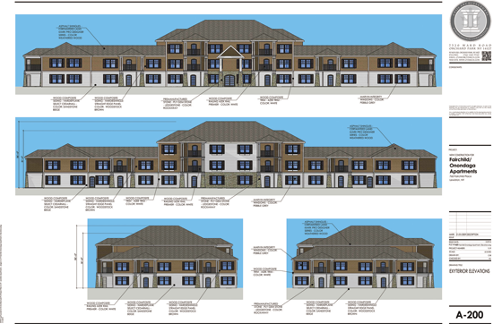 Pictured is an artist's rendering of the apartment complex proposed for Onondaga Street. (Image courtesy of Carmina Wood Morris)