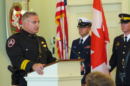 Lewiston Police Chief Frank Previte addresses the crowd.