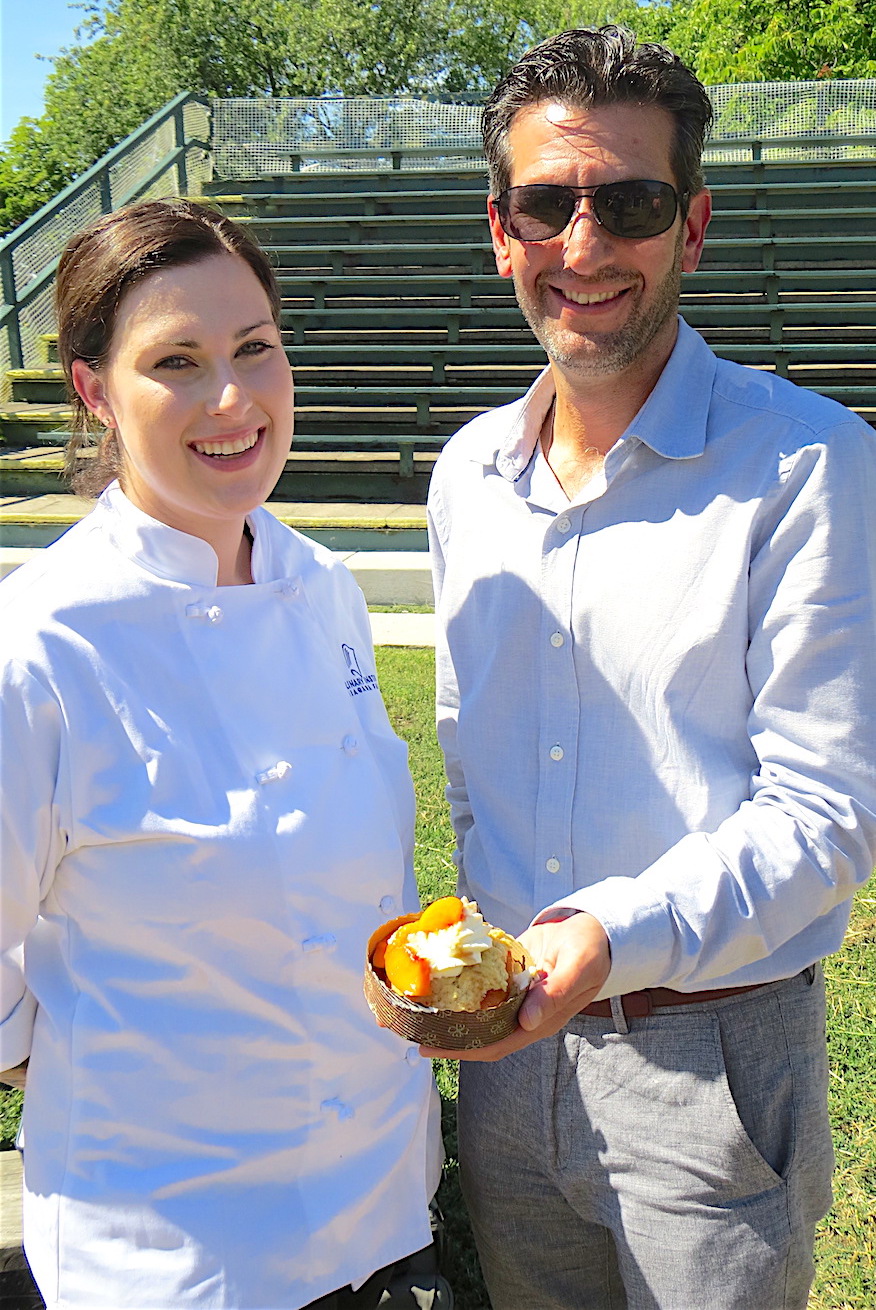 Culinary Institute pastry chef Rachel Jolbert and Mistriner. Jolbert made the peach shortcake treats, which were polenta shortcakes topped with cinnamon-bourbon peaches and fresh cream.