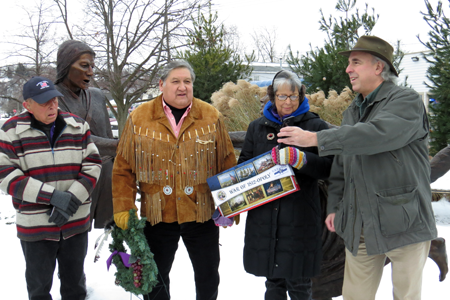 Above, Lee Simonson (far right) presents 