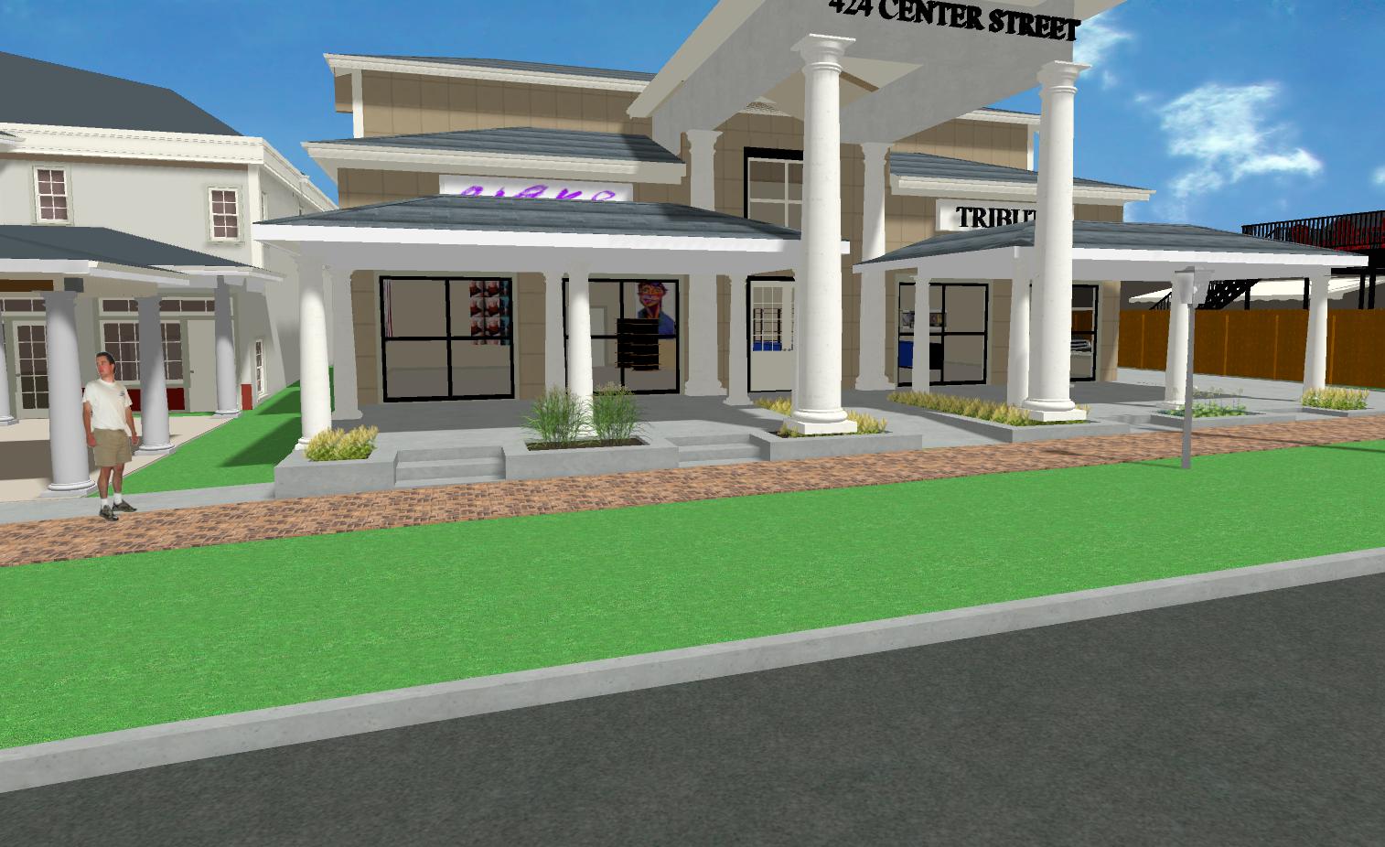 Shown is an artist's rendering of 424 Center St. Art gallery to the left, tribute to the right. (Image courtesy of Giusiana Architects & Engineer)