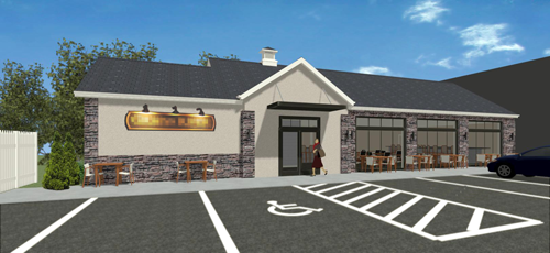 An artist's rendering of 800 Center St., which is set to become a restaurant. (Image courtesy of Fittante Architecture P.C.)