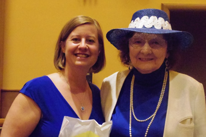 Laskay, right, is pictured with Christine Clendening, the music teacher at Sidway Elementary School, where she teaches kindergarteners and first-graders. The concert was a collaborative project between Kaegebein's music and art departments. (Photos by Alice E. Gerard)