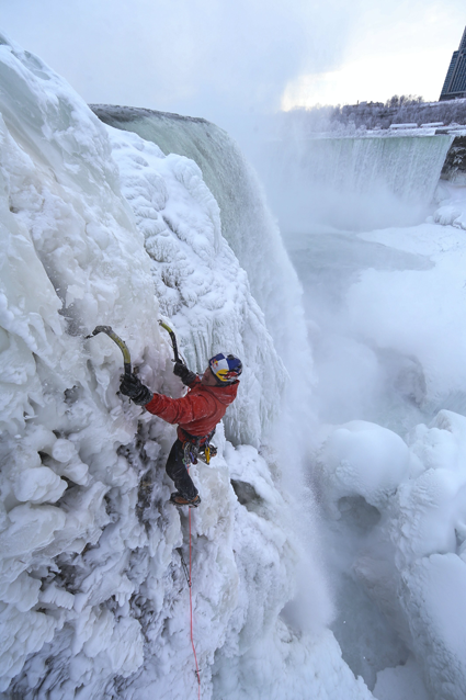 Will Gadd scales the frozen falls. (RedBull photo) 