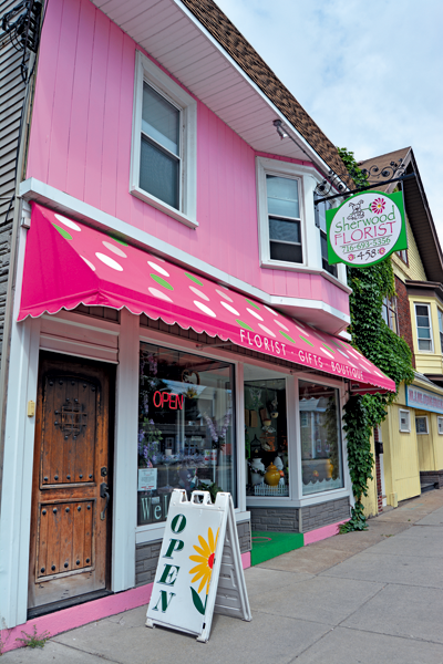Shown is the outside of the façade of Sherwood Florist, which was implemented with the help of grant money. (Photos by Lauren Zaepfel)