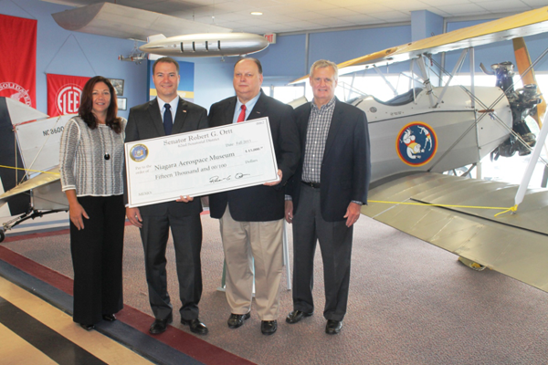 Pictured at the Niagara Aerospace Museum, from left: Board member Mary Knotts, Ortt, Director/Curator Paul Faltyn and board member Lou Knotts. 