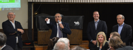North Tonawanda Mayor Arthur Pappas thanked his team after voters elected him for his first full term. From left: Town of Wheatfield Supervisor Robert B. Cliffe, Pappas, New York State Sen. Rob Ortt and George Maziarz.