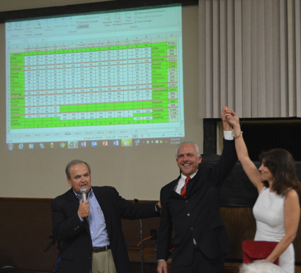 Republican Joseph A. Jastrzemski celebrated his victory of being chosen as the new Niagara County clerk at St. Johnsburg Fire Co. Tuesday night. He defeated Democratic opponent Jamie R. Moxham 16,730 to 14,268. From left: Maziarz, Jastrzemski and his wife, Kathy.