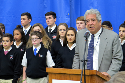 Gary Hall addresses students and local leaders at a press conference for The Niagara Community Center on Wednesday. Hall, president of the board of trustees, said the building is a dream come true and a place for students to learn and grow.